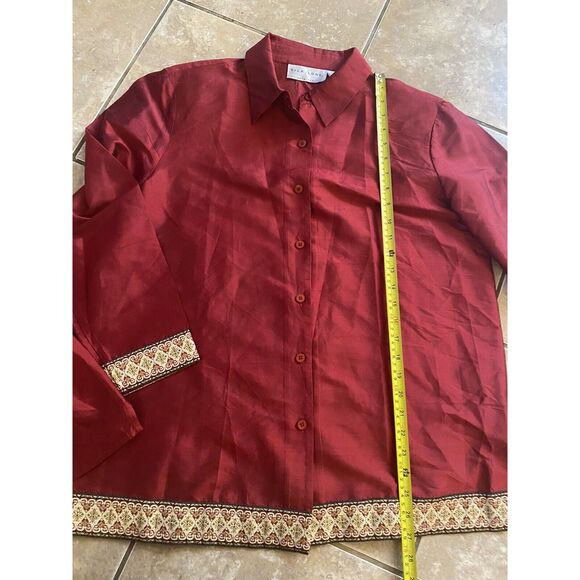 SILK Lore Burgundy Shirt / Jacket & Tank 100% Silk  L Embellished Gold Vintage - Picture 5 of 10